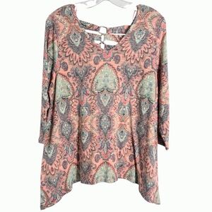 Studio JPR Bohemian Paisley Women's V Neck Tunic Top Size XL